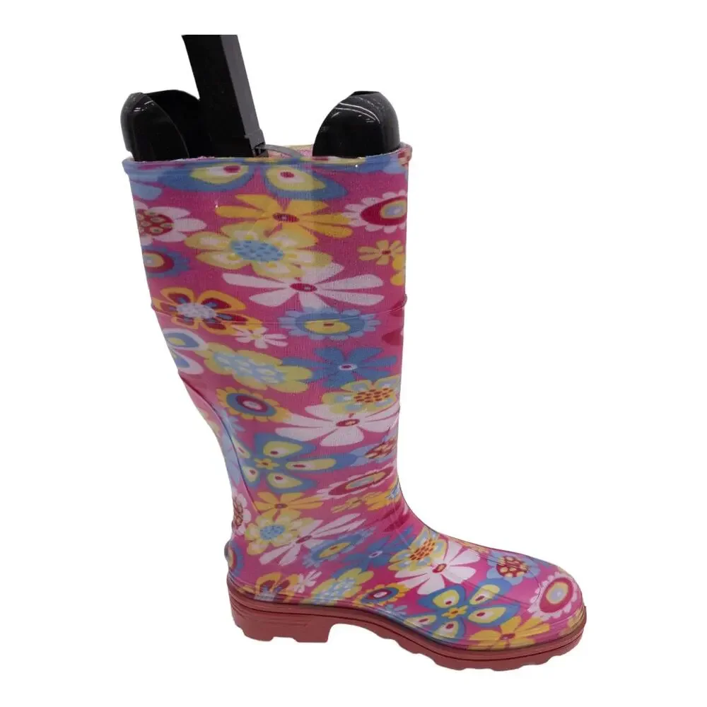 Ranger by Servus Pink Floral Splash Boho Retro Rain Boots Big Girl 4
